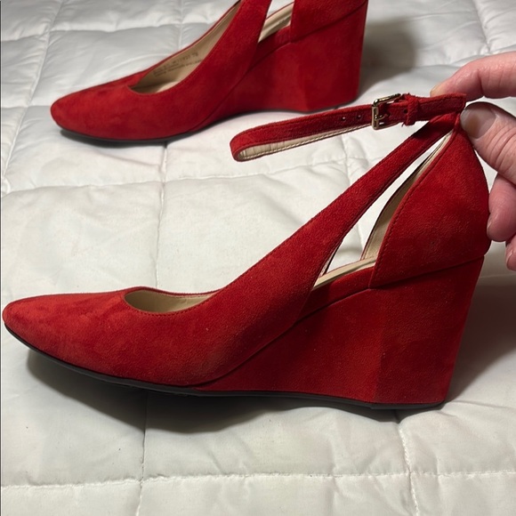 Cole Haan Red Suede (Leather) Lacey Wedge Heels - Picture 7 of 8